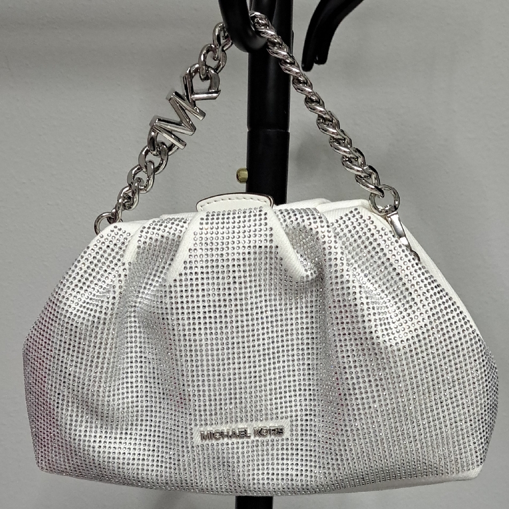 Michael Kors Silver and White Studded Clutch